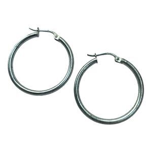 Vtg FAS 925 Sterling Silver Shiny Hoop Earrings 1” Tube Round